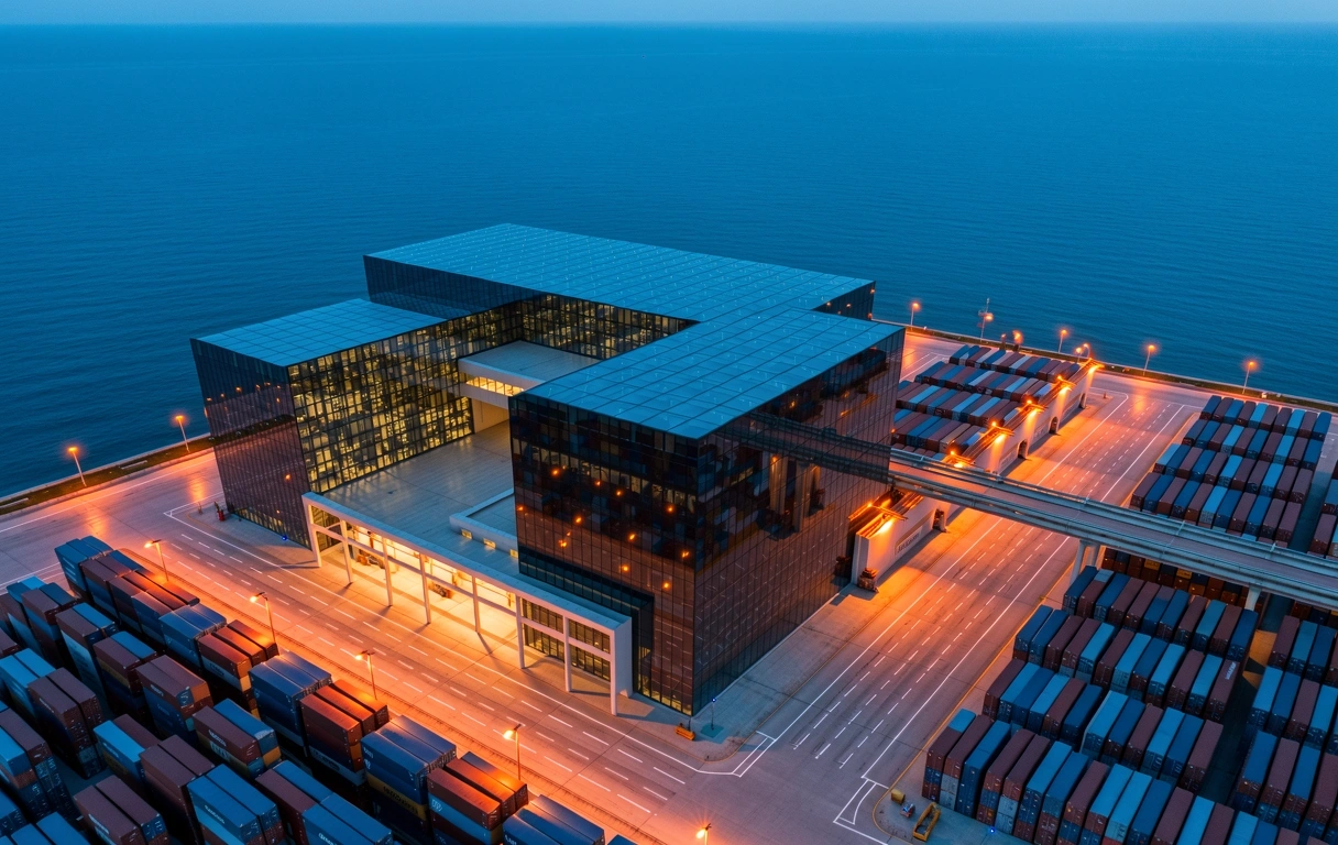 Logistics terminal at dusk