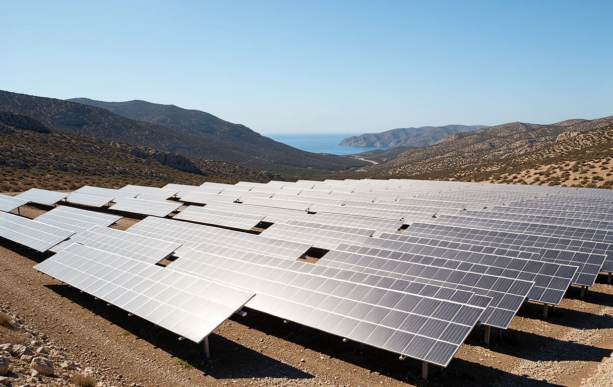 Solar farm in Aegean mountains